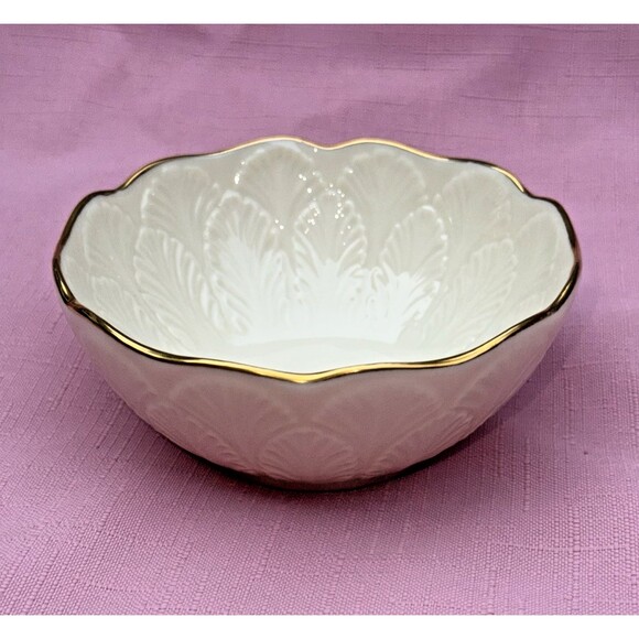 Vintage Lenox Greenfield Candy Dish Bowl 24K Gold Trim Porcelain 4.5" Made USA - Picture 1 of 6